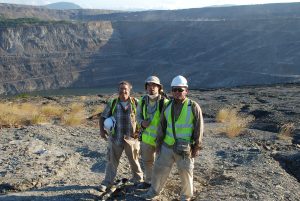 Jonathan Bloch, Florida Museum associate curator of vertebrate paleontology (from left), pictured with graduate students Aldo Rincon, University of Florida, and Jorge Moreno-Bernal, University of Nebraska-Lincoln at the Cerrejon mine.Photo by Jason Head