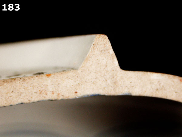 STONEWARE, WHITE SALT GLAZED, SCRATCH BLUE specimen 183 side view