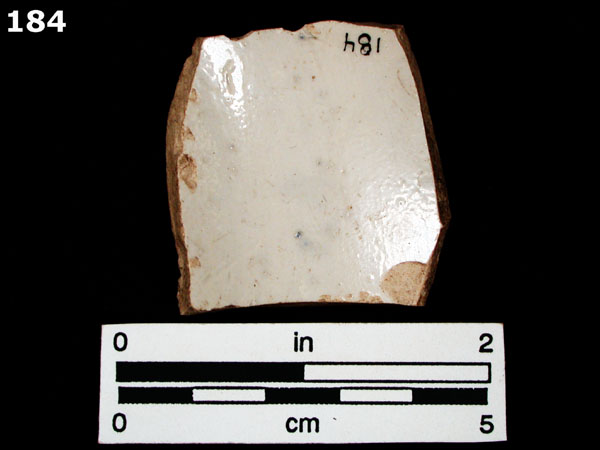 STONEWARE, WHITE SALT GLAZED, DEBASED SCRATCH BLUE specimen 184 rear view