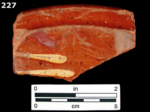 SLIPWARE, SLIP-TRAILED REDWARE specimen 227 