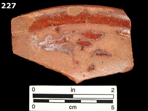 SLIPWARE, SLIP-TRAILED REDWARE specimen 227 rear view