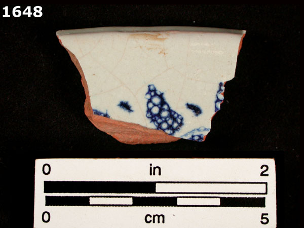 UNIDENTIFIED BLUE ON WHITE MAJOLICA, IBERIA specimen 1648 front view