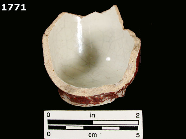 UNDESCRIBED BROWN-SLIPPED WHITE MAJOLICA specimen 1771 rear view