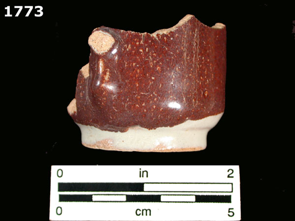 UNDESCRIBED BROWN-SLIPPED WHITE MAJOLICA specimen 1773 front view