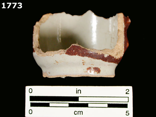 UNDESCRIBED BROWN-SLIPPED WHITE MAJOLICA specimen 1773 rear view