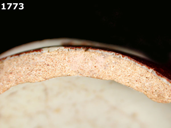 UNDESCRIBED BROWN-SLIPPED WHITE MAJOLICA specimen 1773 side view