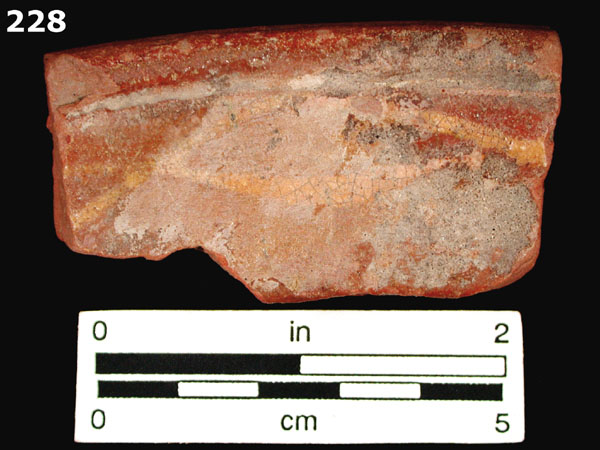 SLIPWARE, SLIP-TRAILED REDWARE specimen 228 front view