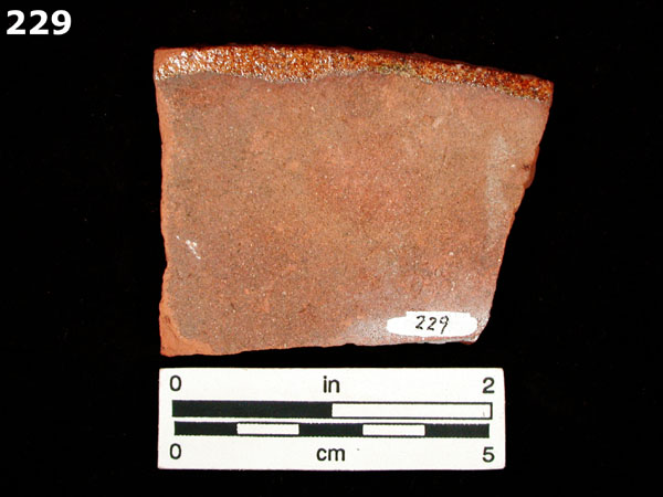 SLIPWARE, SLIP-TRAILED REDWARE specimen 229 rear view