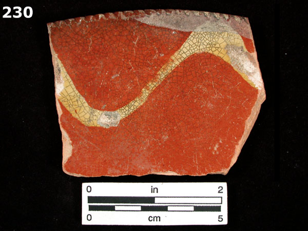 SLIPWARE, SLIP-TRAILED REDWARE specimen 230 front view