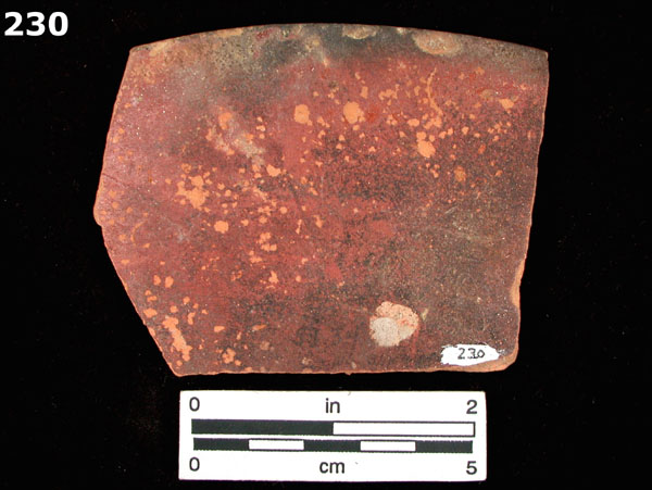 SLIPWARE, SLIP-TRAILED REDWARE specimen 230 rear view