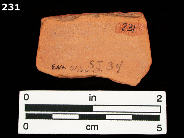 SLIPWARE, SLIP-TRAILED REDWARE specimen 231 rear view