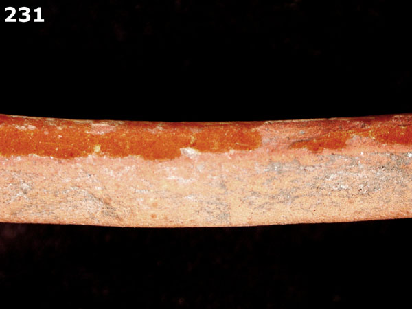 SLIPWARE, SLIP-TRAILED REDWARE specimen 231 side view