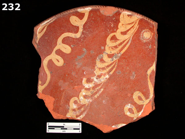 SLIPWARE, SLIP-TRAILED REDWARE specimen 232 