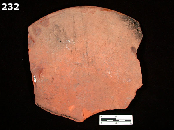 SLIPWARE, SLIP-TRAILED REDWARE specimen 232 rear view