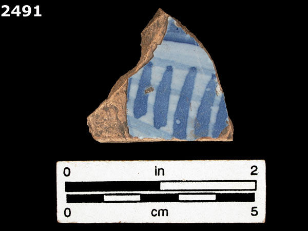 UNIDENTIFIED BLUE ON BLUE MAJOLICA specimen 2491 front view