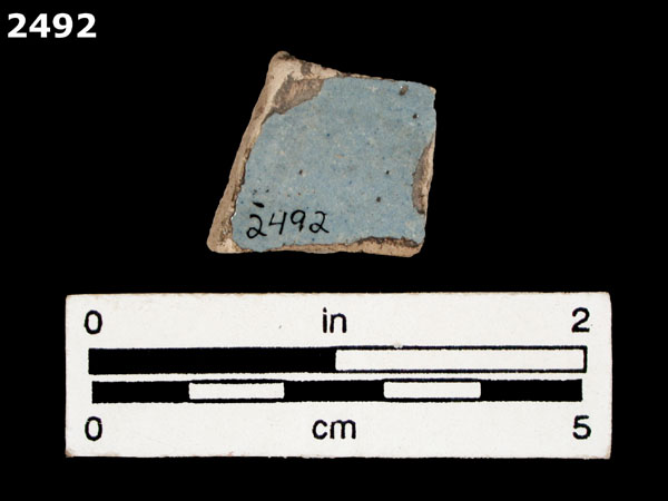 UNIDENTIFIED BLUE ON BLUE MAJOLICA specimen 2492 rear view