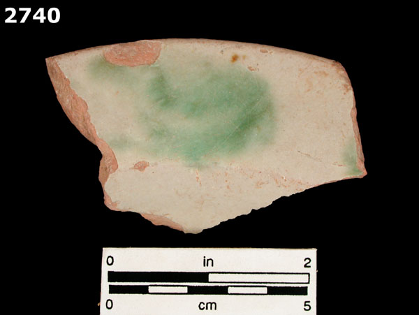 UNIDENTIFIED GREEN ON WHITE MAJOLICA, SPAIN specimen 2740 front view