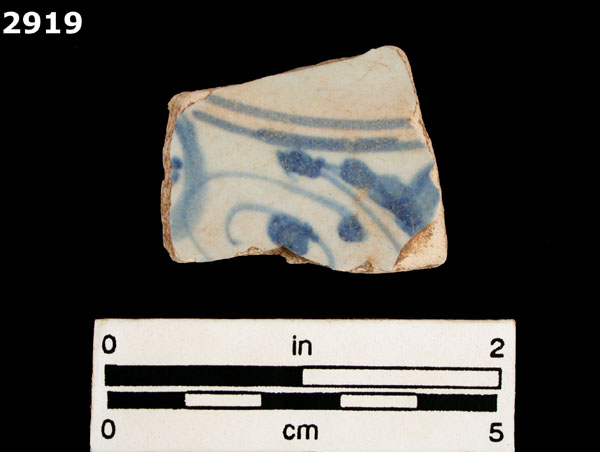 UNIDENTIFIED BLUE ON WHITE MAJOLICA, IBERIA specimen 2919 