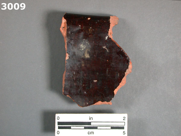 BLACK LEAD GLAZED COARSE EARTHENWARE specimen 3009 front view