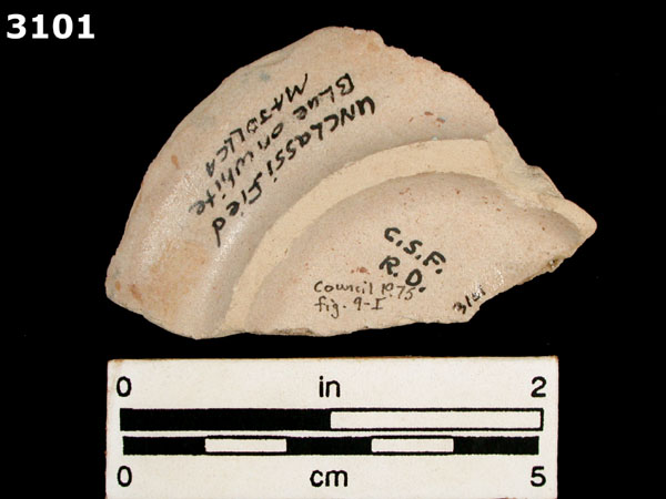 TALAVERA TRADITION, BLUE ON WHITE specimen 3101 rear view