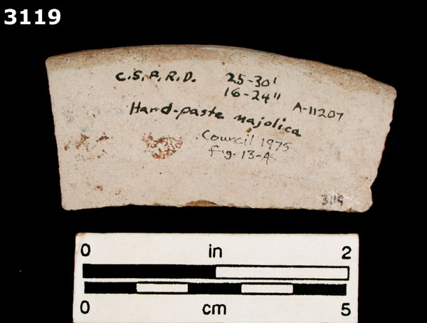 HARD PASTE MAJOLICA specimen 3119 rear view