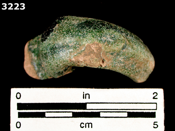 GREEN LEAD GLAZED COARSE EARTHENWARE specimen 3223 rear view