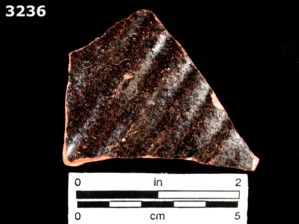 BLACK LEAD GLAZED COARSE EARTHENWARE specimen 3239 front view