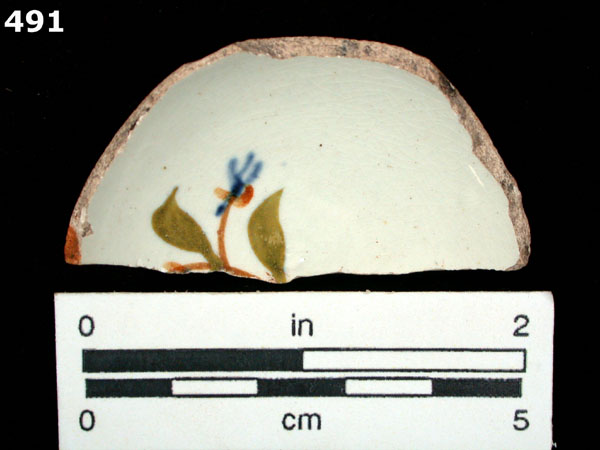 PEARLWARE, HAND PAINTED POLYCHROME,  EARLY specimen 491 