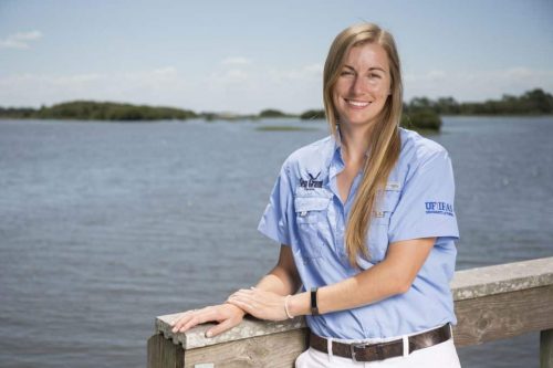 woman smiling on dock