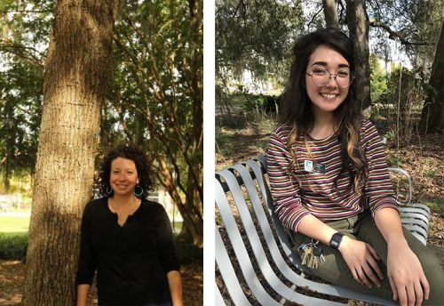 woman in front of tree, woman sitting on bench