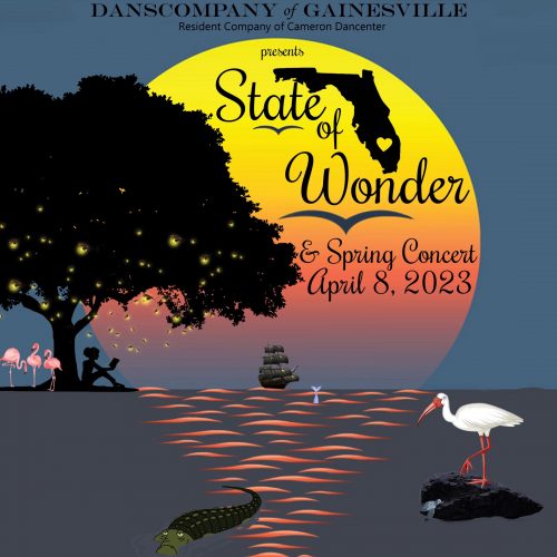 poster of a sunset over water with text on top saying State of Wonder & Spring COncert. April 8, 2023