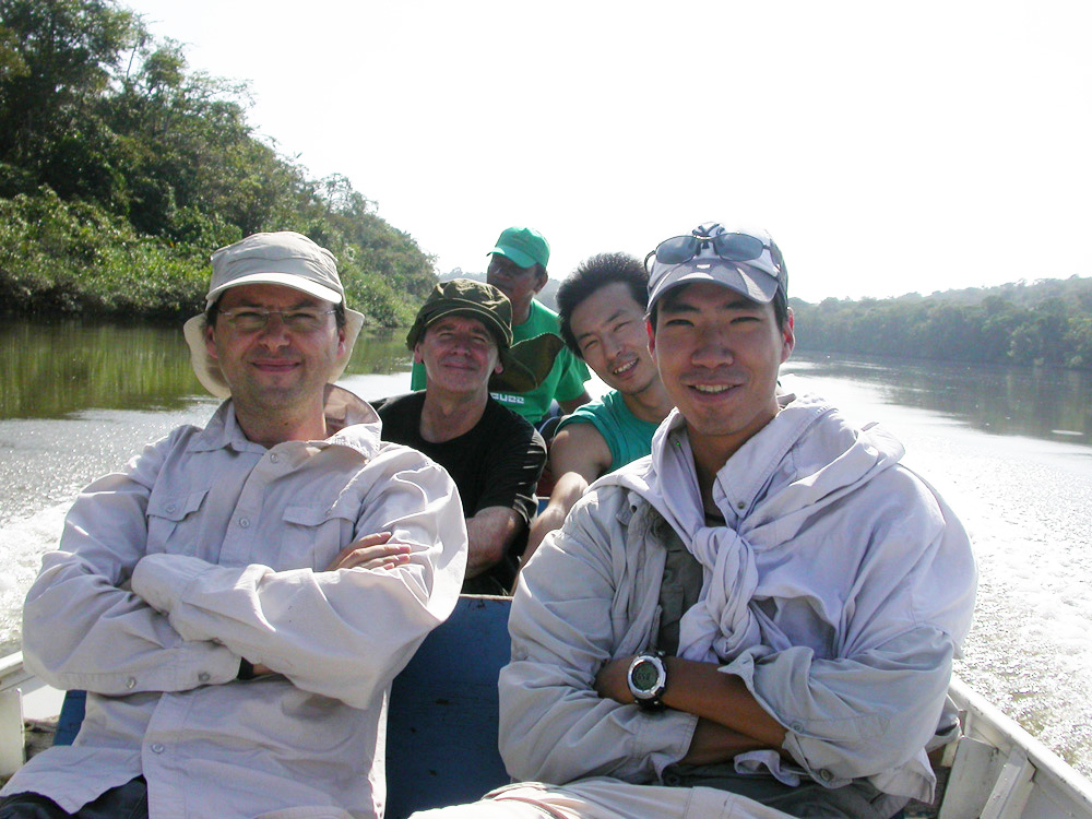 Scientists on a boat in French Guiana