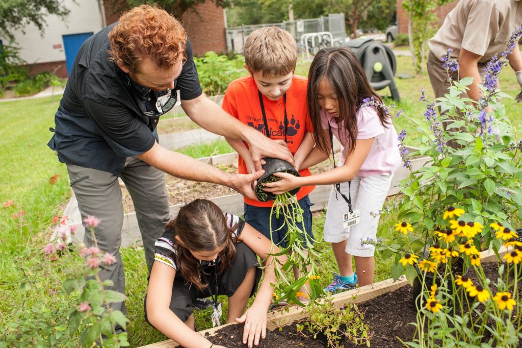 children planting plants