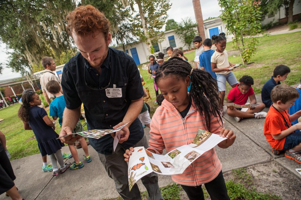 visitors learn about butterfly plants