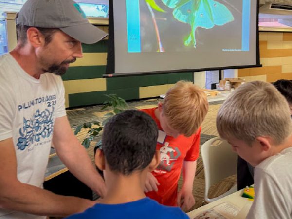 McGuire Center staff member, Matthew Standridge, showing caterpillars to the workshop participants