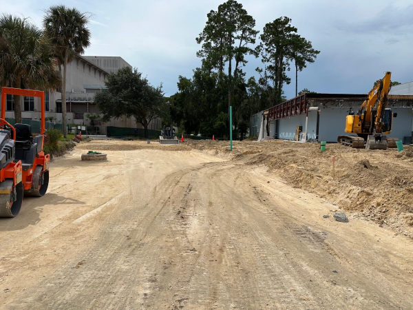 Dirt roadway with construction vehicles