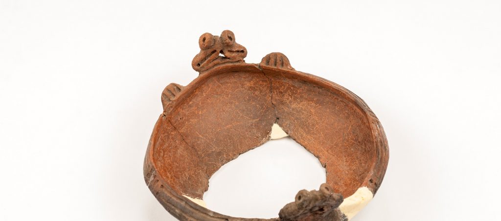 close up bowl with frog figure