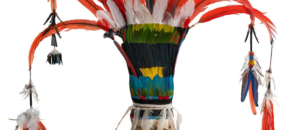 headdress made with rightly colored feathers