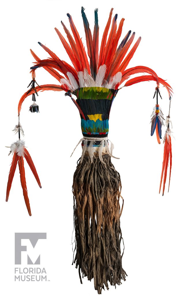 headdress made with brightly colored feathers