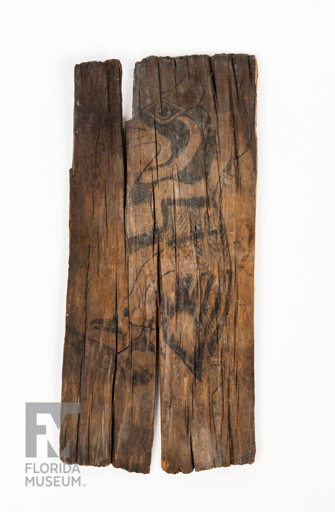 piece of wood with faint line drawing of a woodpecker
