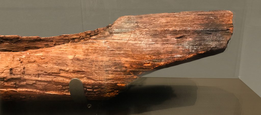 one end of a Pine canoe