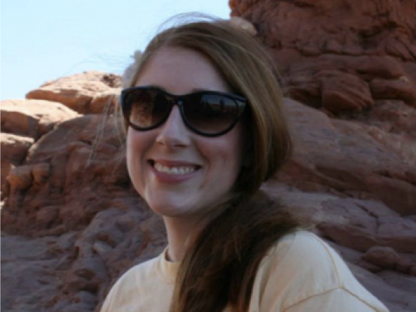 Eleanor Gardner posing by rocks