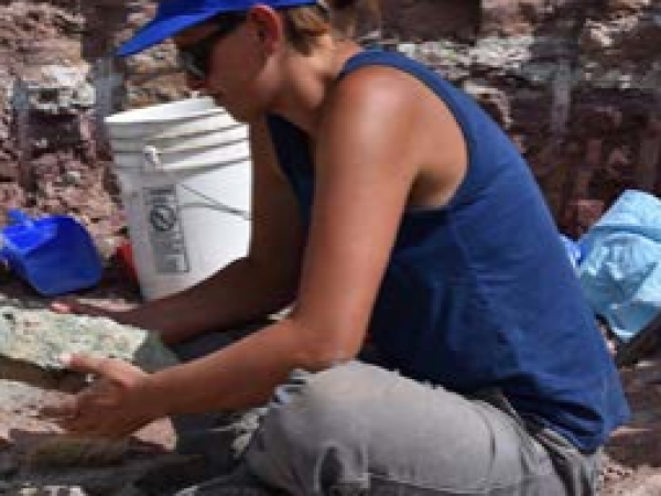 Allison Stegner assisting with the excavation of Dytrophaeus, San Juan County, Utah. Photo credit: ReBecca Hunt-Foster, 2016