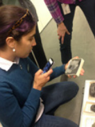Talia taking a photo of a trilobite in the paleontology 
collection at Harvard in 2016.