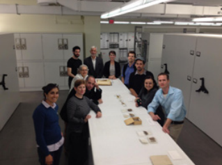 Fossil Insect Collaborative TCN group photo in the paleontology collection at Harvard in 2016. From Left front: Talia Karim, Susan 
Butts, Chris Norris, Diane Erwin, Ricardo Perez de la Fuente, Brian 
Farrell, Christina Byrd, Whit Farnum, Seth Kaufman, Dena Smith, 
and David Zelagin.
