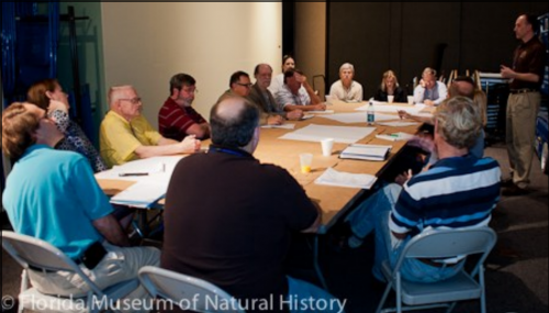 Participants at the FOSSIL Kickoff meeting discuss priorities for myFOSSIL, which will be designed based on feedback from users of the network. Photo by Jeff Gage.