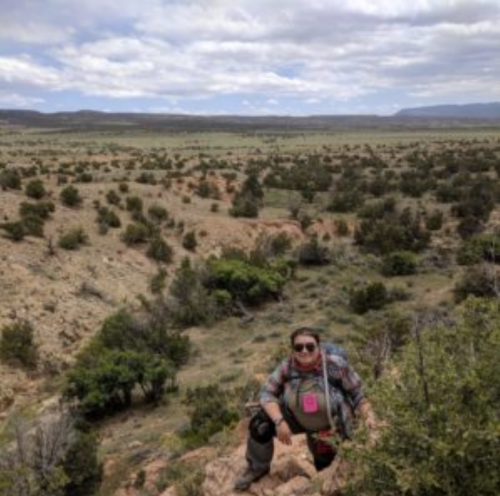 Climbing up Orphan Mesa at Ghost Ranch near Abiquiu,NM