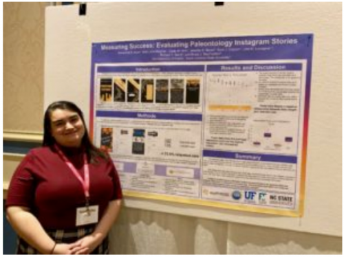 Samantha Ocon at her poster examining the utility ofInstagram stories.