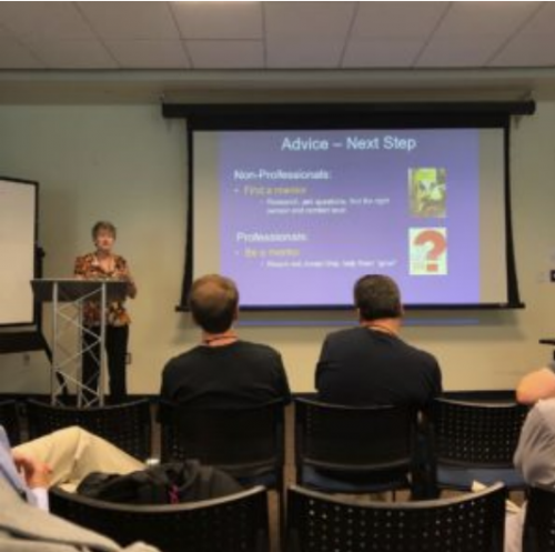 Presenting in the Two to Tango session. Photo bySadie Mills.