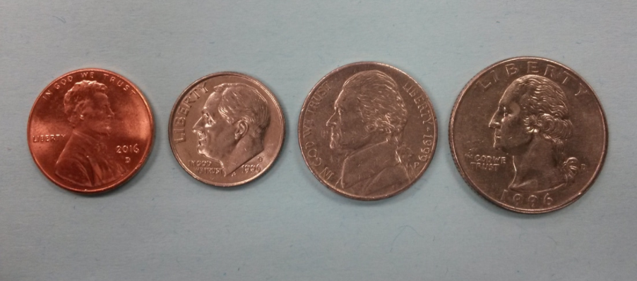 photo of a penny, dime, nickel, and quarter